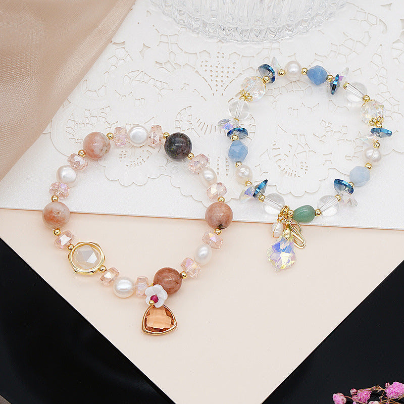 Wholesale Jade Pink Crystal Aquamarine Freshwater Pearl Bracelet